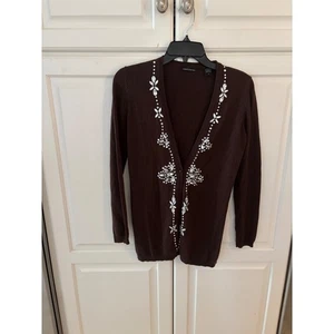 Moda International braune verzierte Seide Kaschmir Strickjacke Pullover Small - Bild 1 von 6
