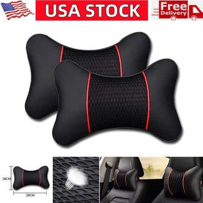 Cojín de soporte para reposacabezas de asiento de coche de 2 piezas de cuero negro tejido para reposacabezas Foto 1 de 4