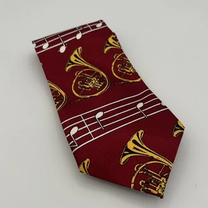 Renaissance Handarbeit Herren Musik Krawatte rot Waldhorn & Noten Druck Krawatte - Bild 1 von 15