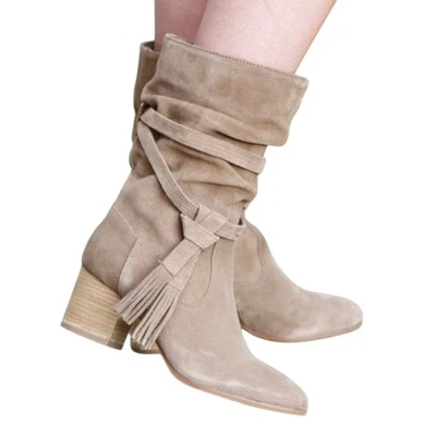 Tahari Johnny Womens Suede Leather Boho Tassel Heel Slouchy Boots Taupe Brown 8M - Image 1 of 4