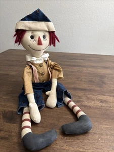 Handmade Raggedy Andy Primitive Folk Art Cloth Doll Moon Stars - Picture 1 of 10