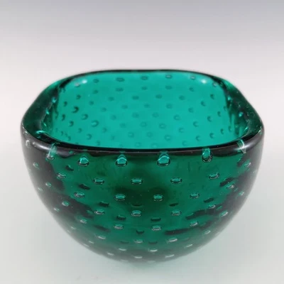MARKED Venini Murano Green Glass Bubble Bowl by Carlo Scarpa - Image 1 of 4