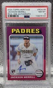 2024 Topps Heritage Real One Jackson Merrill Padres RC Rookie AUTO PSA 8 NM-MT - Foto 1 di 2