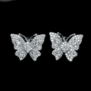 925 Sterling Silver Earrings Pear Simulated Cz 3x2mm Gemstone Butterfly Jewelry - Picture 1 of 13