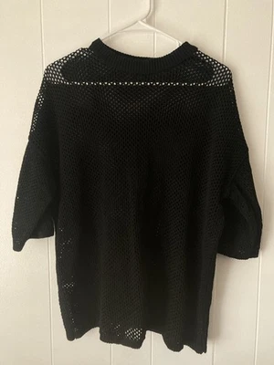 BoohooMAN 超大开口针球衣-男式 S 码-黑色 — 第 1/4 张图片