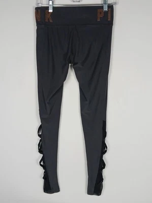 PINK VICTORIA'S SECRET Leggings Size S Sequins Gray Super Soft Mesh Ribbon Sides - Image 1 of 4