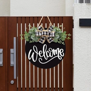 Welcome Wooden Hanging Sign with Bowknot Welcome Sign Porch Decor Wood Sign - Picture 1 of 5