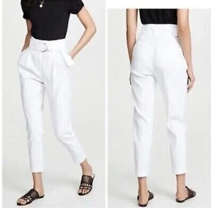 A.L.C. Women's Size 8 White Linen Belted Pleated Front Creased Slim Leg Pants fb - Picture 1 of 11