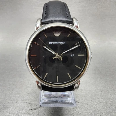 Emporio Armani Watch Men 41mm Black Dial Silver Tone Date Round New Battery - Image 1 of 4