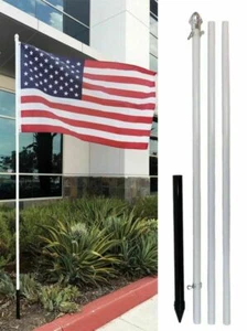 10ft Aluminum Outdoor Flag Pole KIT (White) + 3x5 USA Flag AMERICAN SUPPLIER US