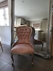 Gold & Pink Louis Style Chair With Pink /gold Damask Fabric