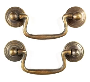 2 x Ant.Style Brass Swan Neck Bail Pull Drawer Cabinet Handles 2-3/4"cntr #H43 - Picture 1 of 10