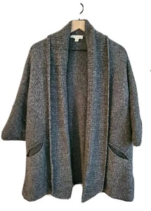 White & Warren Womens Small Gray Chunky Wool Open Cardigan Sweater Poncho - Picture 1 of 9