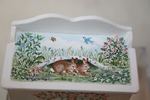 Miniature Dollhouse Artist Pflug Toy Chest w Bunny Rabbits Birds & Flowers 1:12 