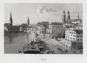 ZÜRICH - Teilansicht. Stahlstich um 1870 - Bild 1 von 1