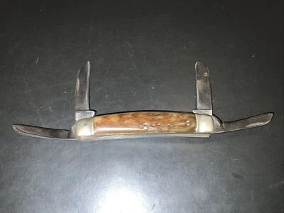 Navaja de Bolsillo Vintage Cattaraugus Congress 4 Hojas Hueso Marrón Foto 1 de 4