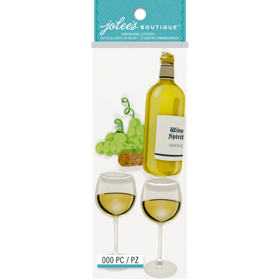 Scrapbooking Crafts Stickers Jolee's White Wine Bottle Grapes Glasses Cork - Image 1 of 1