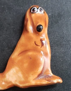 Brown Ceramic Dog Pin Brooch Jewery Crazing Dog Lover Gift - Picture 1 of 3