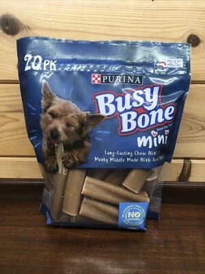 Huesos ocupados huesos de perro de raza pequeña, mini - (paquete de 1) bolsa de 20 quilates hecha en EE. UU. Foto 1 de 3