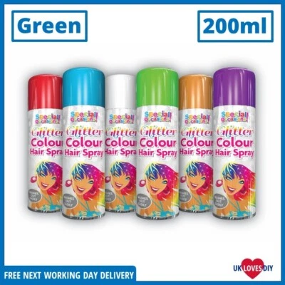 SPECIAL OCCASIONS! PF Green Hair Glitter Spray Colour Paint Temporary Washout Hair Washable 200ml