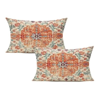 Outdoor Throw Pillow Covers 12X20 Set of 2 Boho 2 pieces, 12"x20" Brunt Orange - Image 1 of 2
