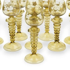 Eight Antique Roemer Goblets Bohemian Glass Fritz Heckert Czech Moser - Picture 1 of 7