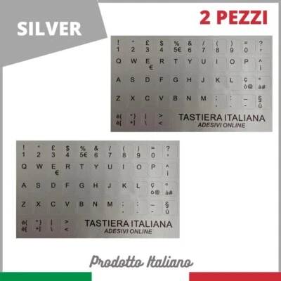 Adesivo Stickers Tastiera Italiana (2 Kit)Lettere Per Pc Notebook Silver Argento - Immagine 1 di 3