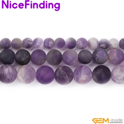 Cuentas de piedras preciosas sueltas redondas mate esmeriladas naturales de amatista púrpura para joyería 15" Foto 1 de 4