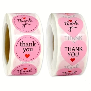 1 roll 500 THANK YOU STICKERS Heart-Shaped or Round 1" envelope labels seals ❤️ - Picture 1 of 4