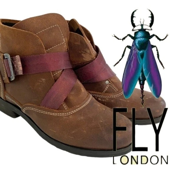 Fly London Saji Ankle Boot size 40 9 9.5  women Brown Leather Istanbul $299 moto - Image 1 of 4