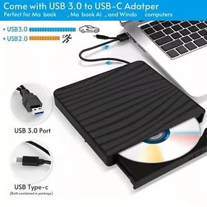 New Portable CD Burner Player Type C External DVD Drive USB3.0 for Laptop PC - Picture 1 of 7