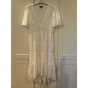 INC International Concepts weißes Midi Kleid hoher niedriger Saum Spitzenbesatz Gr. L - Bild 1 von 4