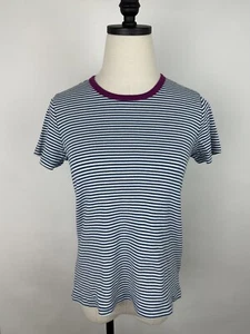 Camiseta LANDS END MUJER S Camiseta Timbre Rayas Azul Berenjena Púrpura Marinero Francés - Imagen 1 de 10