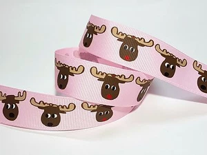 22mm Santa's Reindeer Printed Grosgrain Ribbon ~~ 5yds - Picture 1 of 1