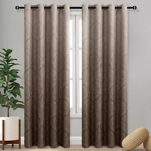 Ombre Blackout Curtains for Bedroom - Damask 52"W x 84"L (Pack of 2) Brown - Picture 1 of 7