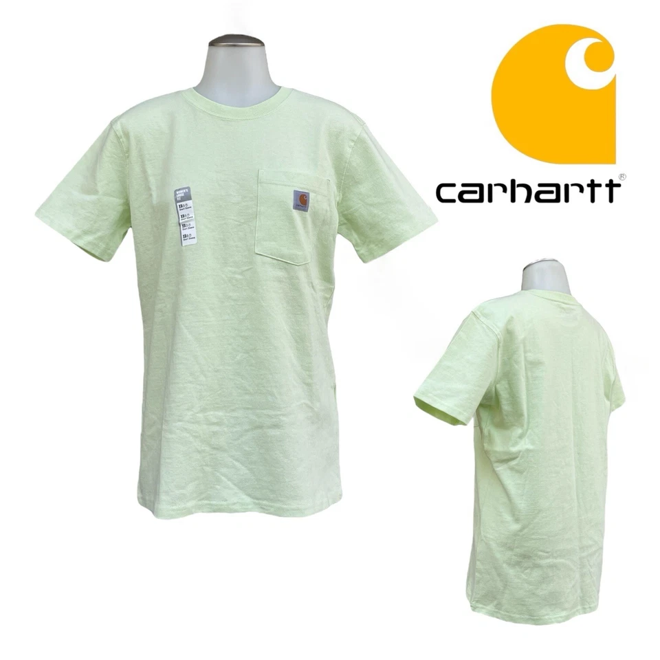 CARHARTT Womens XS 0 2 Cotton Pocket T Shirt Short Sleeve Crew Neck K87-W LIME