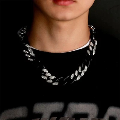 Collar Gargantilla Cadena Cubana Miami Diseño Resina Aleación Hop Hip 5AAA+ CIRCONITA 20 Pulgadas Foto 1 de 4