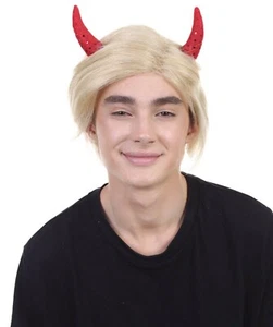 Mr. President Wig | Red Sequined Devil Horns | Blonde Short Wig | HM-097 - Picture 1 of 9