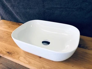 Bathroom Ceramic Rectangular Thin Edge Above Counter Top Basin Vanity Pop-Up - Picture 1 of 10