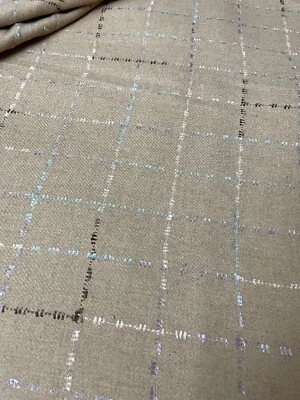 Fabric Lot 8 Yds 22 Ins 58 W Fall Suiting Tan Plaid Pink Blue Accents Wool Blend - Image 1 of 4