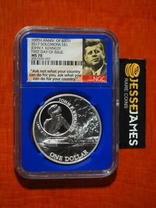 2017 $1 SOLOMON ISLANDS SILVER JOHN F. KENNEDY NGC MS70 FIRST DAY OF ISSUE 1 OZ - Picture 1 of 2