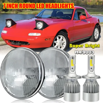 Faros LED redondos de 7 pulgadas de haz alto bajo para Mazda 90-97 Miata MX5 79-85 RX7 AAA Foto 1 de 4