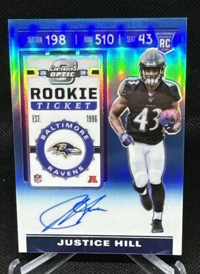 2019 Panini Contenders Optic Justice Hill ROOKIE TICKET Auto TEAL 030/149 - Image 1 of 2