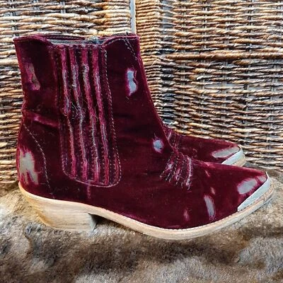 Free People Boots 36 Maroon Barbary Velvet Burnout Cowboy Western Ankle 6 Boho - Image 1 of 4