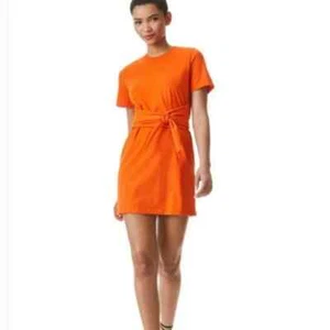 Alice + Olivia Naranja Evie Corbata Cintura Camisa Vestido Algodón Calce Relajado M Mini Vestido - Imagen 1 de 7
