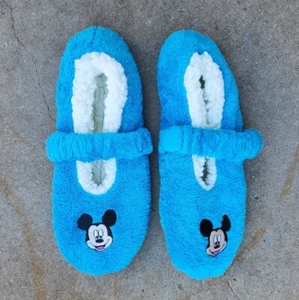 Disney Minnie Mouse Teen Women Slipper House Socks M Fleece Lined Aqua Turquoise - Picture 1 of 3