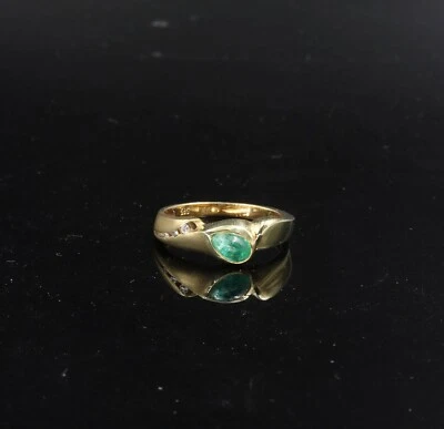 585/ 14kt Gelbgold Ring, mit Smaragd, Diamanten 0,033ct, Gr.55, guter Zustand. - Bild 1 von 3