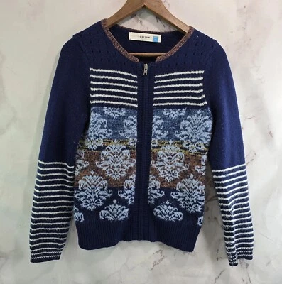Anthropologie Sweater Women Small Blue Arras Cardigan Zip Lambswool Mohair  - Image 1 of 4