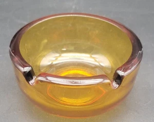Amber Glass Ashtray 2 Slot Round 3.75" x 1.75" Vintage Mid Century USA - Picture 1 of 5