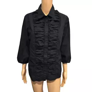 Essentials by A.B.S Black 3/4 Sleeve Button Up Top Large NWOT - Picture 1 of 5
